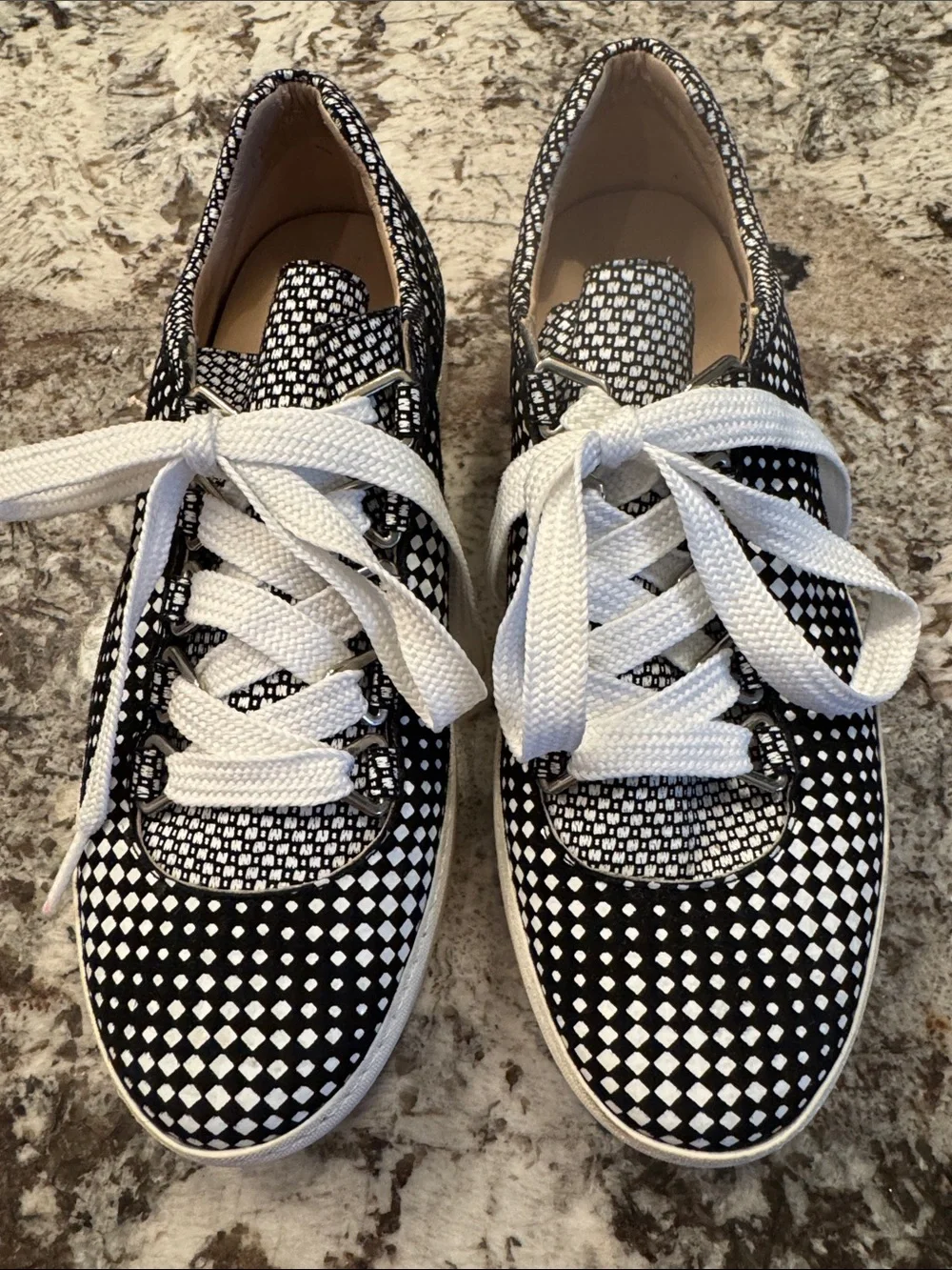 Stuart Weitzman Black and White Checker Lace-Up Sneakers